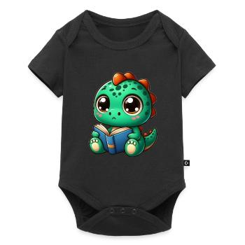Dino liest ein Buch - Baby Premium Kurzarmbody - Schwarz - Vorne