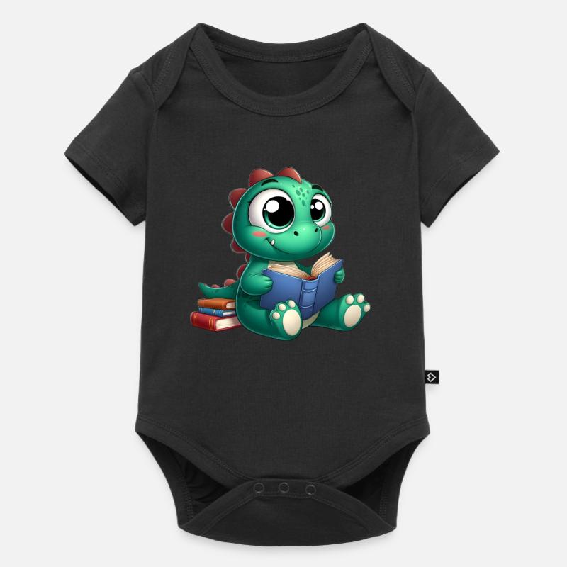 Dino lit un livre - Body à manches courtes Premium Bébé - noir