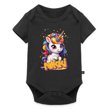 NIKKI - Beau nom de fille avec une licorne mignonne - Body à manches courtes Premium Bébé - noir - Devant