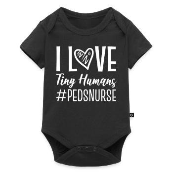 I Love Tiny Humans #pedsnurse Krankenschwester - Baby Premium Kurzarmbody - Schwarz - Vorne