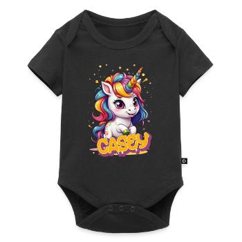 CASEY - Beau nom de fille avec Licorne mignonne - Body à manches courtes Premium Bébé - noir - Devant