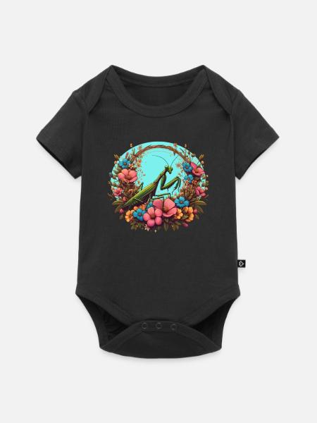 Gottesanbeterin im Blumenmeer - Baby Premium Kurzarmbody - Schwarz