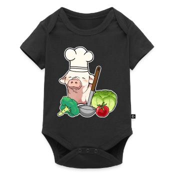 Schwein Gemüse Vegetarisch Koch Ferkel - Baby Premium Kurzarmbody - Schwarz - Vorne