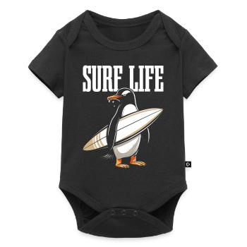 Surfing Penguin Funny Surfer Gift - Baby Premium short-sleeve bodysuit - black - Front