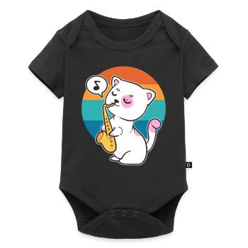 Katze spielt Saxophon Saxophonist - Baby Premium Kurzarmbody - Schwarz - Vorne