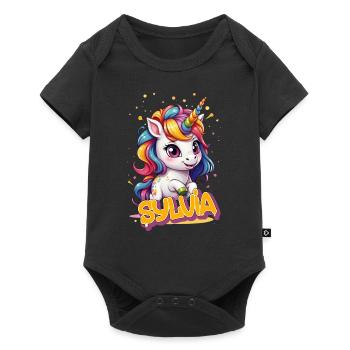 SYLVIA - Beautiful girl name with cute unicorn - Baby Premium short-sleeve bodysuit - black - Front