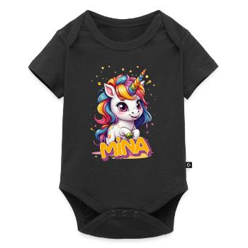 MINA - Schöner Mädchen Name mit süßem Einhorn - Baby Premium Kurzarmbody - Schwarz - Vorne