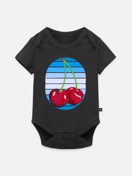 Rockabilly Retro Vintage Kersen Kersen Fruit - Premium babyrompertje met korte mouwen  - zwart