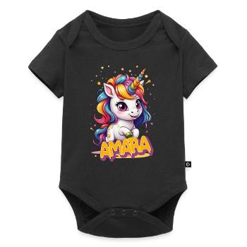 AMARA - Beautiful girl name with cute unicorn - Baby Premium short-sleeve bodysuit - black - Front