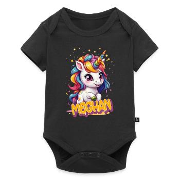 MEGHAN - Beau prénom de fille avec une jolie licorne - Body à manches courtes Premium Bébé - noir - Devant