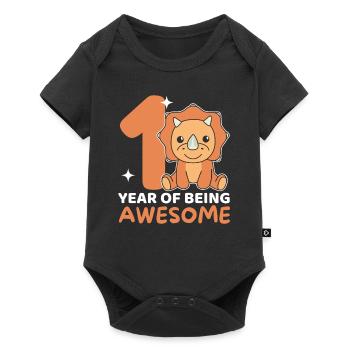 Triceratops for 1st birthday for children one year - Baby Premium short-sleeve bodysuit - black - Front