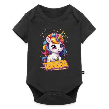 TERESA - Beautiful girl name with cute unicorn - Baby Premium short-sleeve bodysuit - black - Front