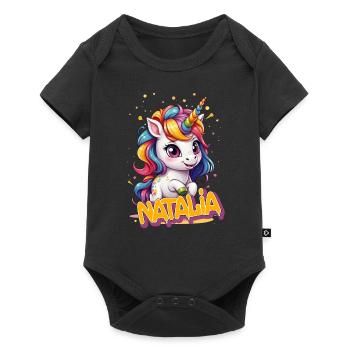 NATALIA - Beautiful girl name with cute unicorn - Baby Premium short-sleeve bodysuit - black - Front