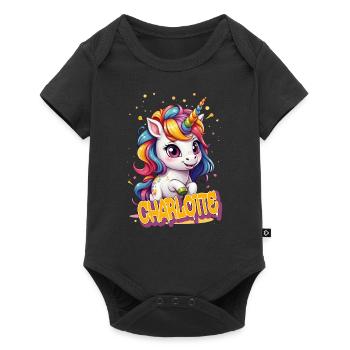 JASMINE - Beau nom de fille avec licorne mignonne - Body à manches courtes Premium Bébé - noir - Devant