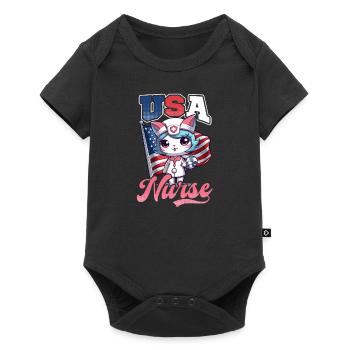 4 juillet Drapeau de chat infirmier des États-Unis - Body à manches courtes Premium Bébé - noir - Devant