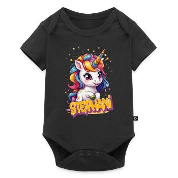 STEPHANI - Beautiful girl name with cute unicorn - Baby Premium short-sleeve bodysuit - black - Front