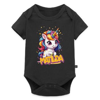 MATILDA - Schöner Mädchen Name mit süßem Einhorn - Baby Premium Kurzarmbody - Schwarz - Vorne