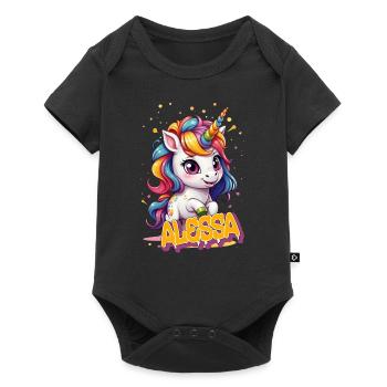 ALESSA - Beau prénom de fille avec une jolie licorne - Body à manches courtes Premium Bébé - noir - Devant