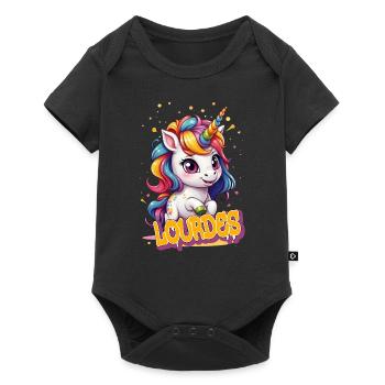 LOURDES - Beau prénom de fille avec une jolie licorne - Body à manches courtes Premium Bébé - noir - Devant