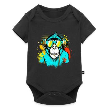 DJ Monkey Music Party Fun Sunglasses Monkey Headph - Baby Premium Kurzarmbody - Schwarz - Vorne