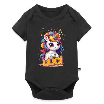 LUCI - Beau prénom de fille avec une jolie licorne - Body à manches courtes Premium Bébé - noir - Devant