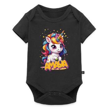 AMAYA - Beautiful girl name with cute unicorn - Baby Premium short-sleeve bodysuit - black - Front