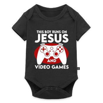 Ce garçon court sur Jésus et les jeux vidéo - Body à manches courtes Premium Bébé - noir - Devant