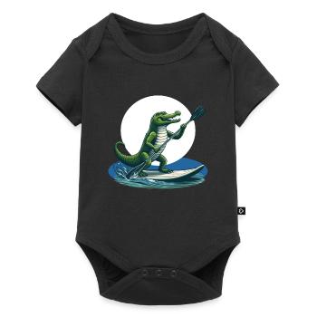 Crocodile doing stand-up paddling - Baby Premium short-sleeve bodysuit - black - Front