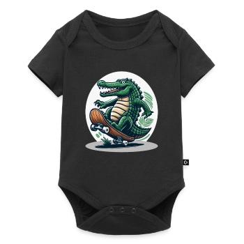 Skateboard fahrendes Krokodil - Baby Premium Kurzarmbody - Schwarz - Vorne