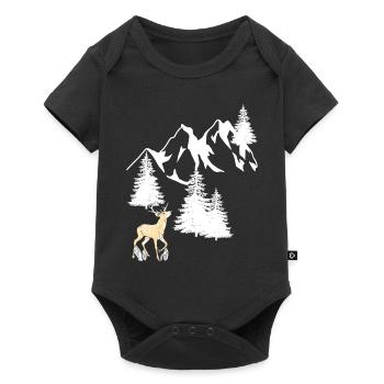 Mountains Peaks Spruce Navel Tree Deer Nature - Baby Premium short-sleeve bodysuit - black - Front