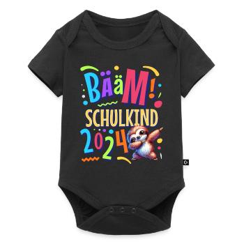 Bääm Schulkind 2024 Dabbing Faultier - Baby Premium Kurzarmbody - Schwarz - Vorne
