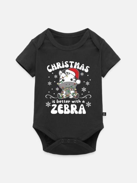 Kerst is lekkerder met een zebra - Premium babyrompertje met korte mouwen  - zwart