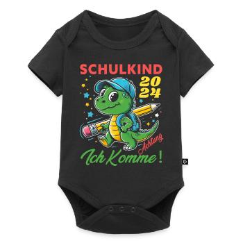 Einschulung Junge Geschenk Dino Achtung Ich Komme - Baby Premium Kurzarmbody - Schwarz - Vorne