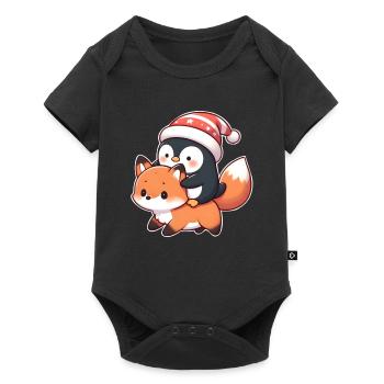 Penguin rides fox - Baby Premium short-sleeve bodysuit - black - Front