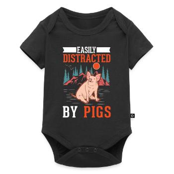 Easily distracted by Pigs Farmer Pigs - Baby Premium short-sleeve bodysuit - black - Front