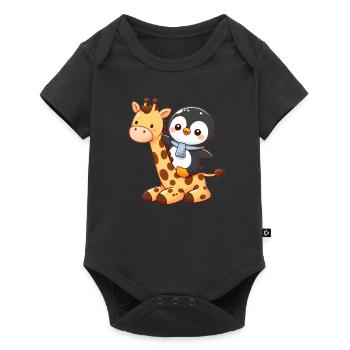 Penguin rides giraffe - Baby Premium short-sleeve bodysuit - black - Front
