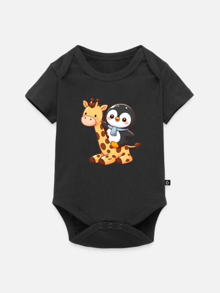 Pinguin reitet Giraffe - Baby Premium Kurzarmbody - Schwarz