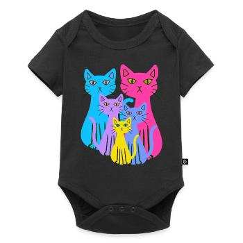 Chat Chats Chaton Famille Enfants Bébé Années 80 - Body à manches courtes Premium Bébé - noir - Devant