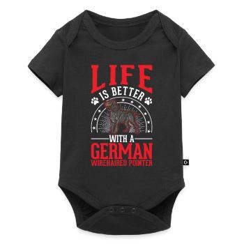 Das Leben ist besser mit einem Deutsch Drahthaar - Baby Premium Kurzarmbody - Schwarz - Vorne