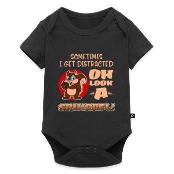 Parfois, je suis distrait, oh regarde un écureuil ! Amusement - Body à manches courtes Premium Bébé - noir - Devant