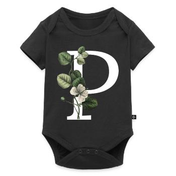 lettre p botanique vert - Body à manches courtes Premium Bébé - noir - Devant