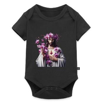 Jésus aux orchidées pourpres - Body à manches courtes Premium Bébé - noir - Devant