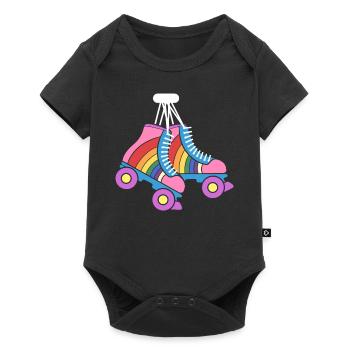 Retro Rollschuhe Regenbogen Derby-Skater - Baby Premium Kurzarmbody - Schwarz - Vorne