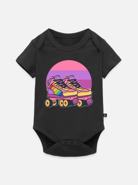 Retro-Rollschuhe Rollerblader - Baby Premium Kurzarmbody - Schwarz