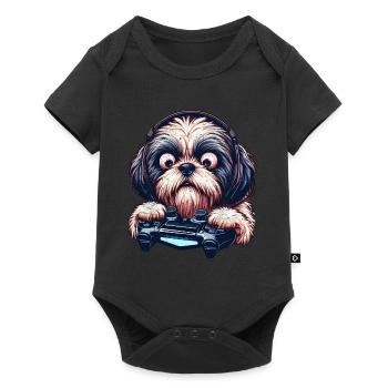 Cooles Design für Shih Tzu und Computerspiele - Baby Premium Kurzarmbody - Schwarz - Vorne