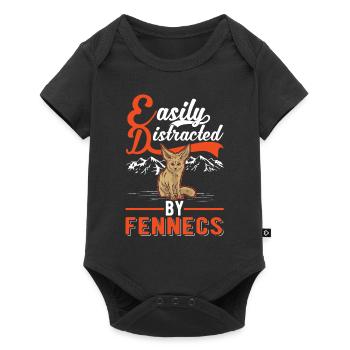 Easily distracted by Fennecs Fennek Wüstenfuchs - Baby Premium Kurzarmbody - Schwarz - Vorne