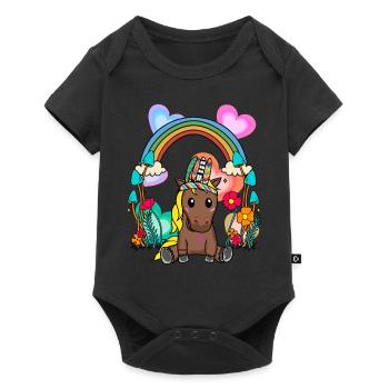 Geburtstag Hippie Pferd Regenbogen Pferde Kind - Baby Premium Kurzarmbody - Schwarz - Vorne