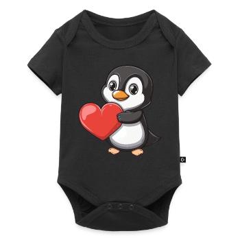 Cute Penguin Holding a Red Heart for Valentine's - Baby Premium short-sleeve bodysuit - black - Front