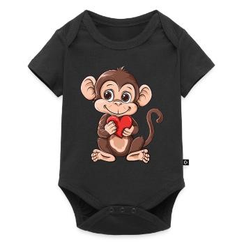 Cute Monkey Holding Red Heart Adorable Animal - Baby Premium Kurzarmbody - Schwarz - Vorne