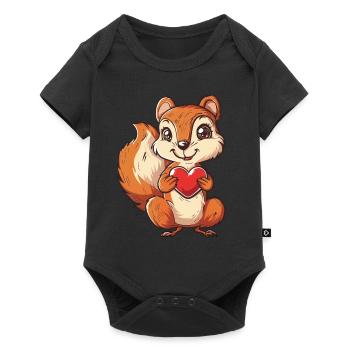 Adorable Squirrel with Red Heart Illustration - Baby Premium short-sleeve bodysuit - black - Front